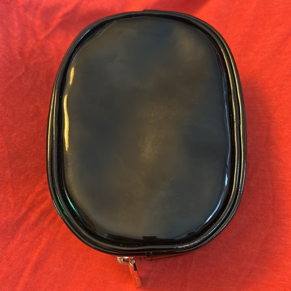 Tory Burch Stacked Logo Dome Zip Top Cosmetic Bag Case 🖤💄 Black Patent - Picture 10 of 11